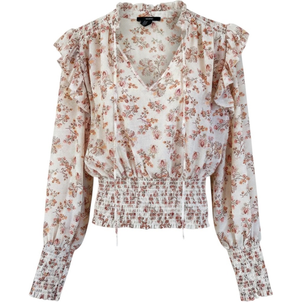 Y2K Forever 21 Medium Ruffle Shirt Regency Boho Cottage Ditsy Floral Prairie - Picture 1 of 9